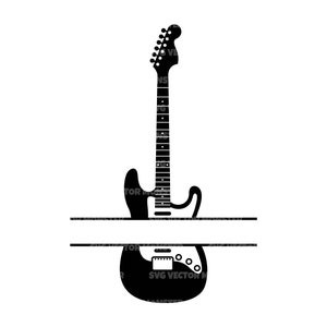 Elektrische gitaar Monogram Svg, muziek Svg, gesplitst naamframe. Vector gesneden bestand Cricut, silhouet, Pdf Png Dxf, sticker, Sticker, Vinyl, Pin.