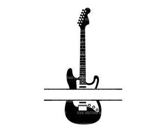 Electric Guitar Monogram Svg, Music Svg, Split Name Frame. Vector Cut file Cricut, Silhouette, Pdf Png Dxf, Decal, Sticker, Vinyl, Pin.