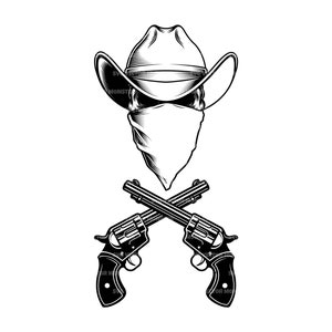 Schädel Cowboy svg, gekreuzte Pistolen svg. Gekreuzte Pistolen SVG. Vektor Datei für Cricut, Silhouette, Pdf Png Eps Dxf, Aufkleber, Aufkleber, Vinyl, Pin