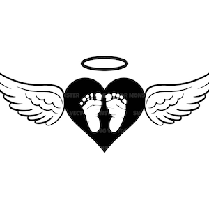 Baby-Verlust-Svg, Baby Fußabdrücke, Baby-Denkmal-Svg, Engelsflügel, Heiligenschein. Vektor Cut Datei Cricut, Silhouette, Pdf Png Eps Dxf, Aufkleber, Aufkleber.