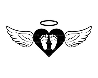 Baby Loss Svg, Baby Footprints, Baby Memorial Svg, Angel Wings, Halo. Vector Cut file Cricut, Silhouette, Pdf Png Eps Dxf, Decal, Sticker.