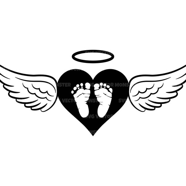 Baby Loss Svg, Baby Footprints, Baby Memorial Svg, Angel Wings, Halo. Vector Cut file Cricut, Silhouette, Pdf Png Eps Dxf, Decal, Sticker.