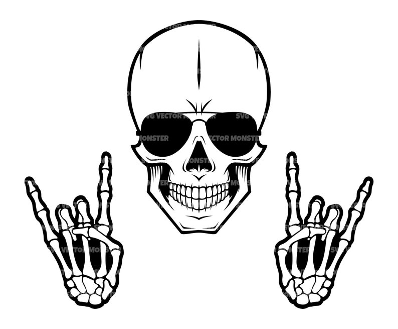 Skull Svg Skeleton Rock Horns Svg Aviator Sunglasses Svg. | Etsy