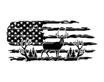Deer American Flag Svg Png Dxf: Hunting Design Print. Vector Cut file Cricut, Silhouette.