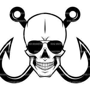 Schädel-Svg, Angelhaken-Svg, Bass-Angeln-Svg, Fischer-Svg. Vektor Cut Datei Cricut, Silhouette, Pdf Png Eps Dxf, Aufkleber, Aufkleber, Vinyl.