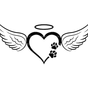 Heart Paw Print Svg, Angel Wings and Halo Svg, huisdier Memorial Png, huisdier verlies Svg, huisdier begrafenis Svg. Vector gesneden bestand Cricut, pdf-png-dxf.