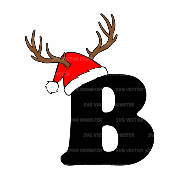 Christmas Letter B Svg, Letter B Png, Santa Hat Svg, Reindeer Antlers, Xmas Alphabet Letter Monogram. Vector Cut file Cricut, Silhouette.