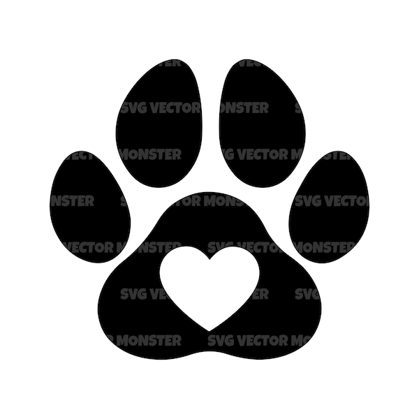 Heart on Paw Print Svg, Dog Paw Print Svg, Dog Lover. Cut File Cricut, Silhouette, Pdf Png Eps Dxf, Vector, Decal, Vinyl, Stencil, Sticker.