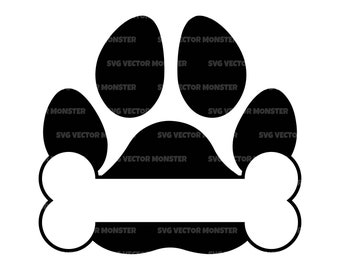 Dog Paw Print Svg, Bone Svg, Paw Print Monogram, Name Frame. Vector Cut File Cricut, Silhouette, Png Dxf Pdf, Stencil, Decal, Vinyl.