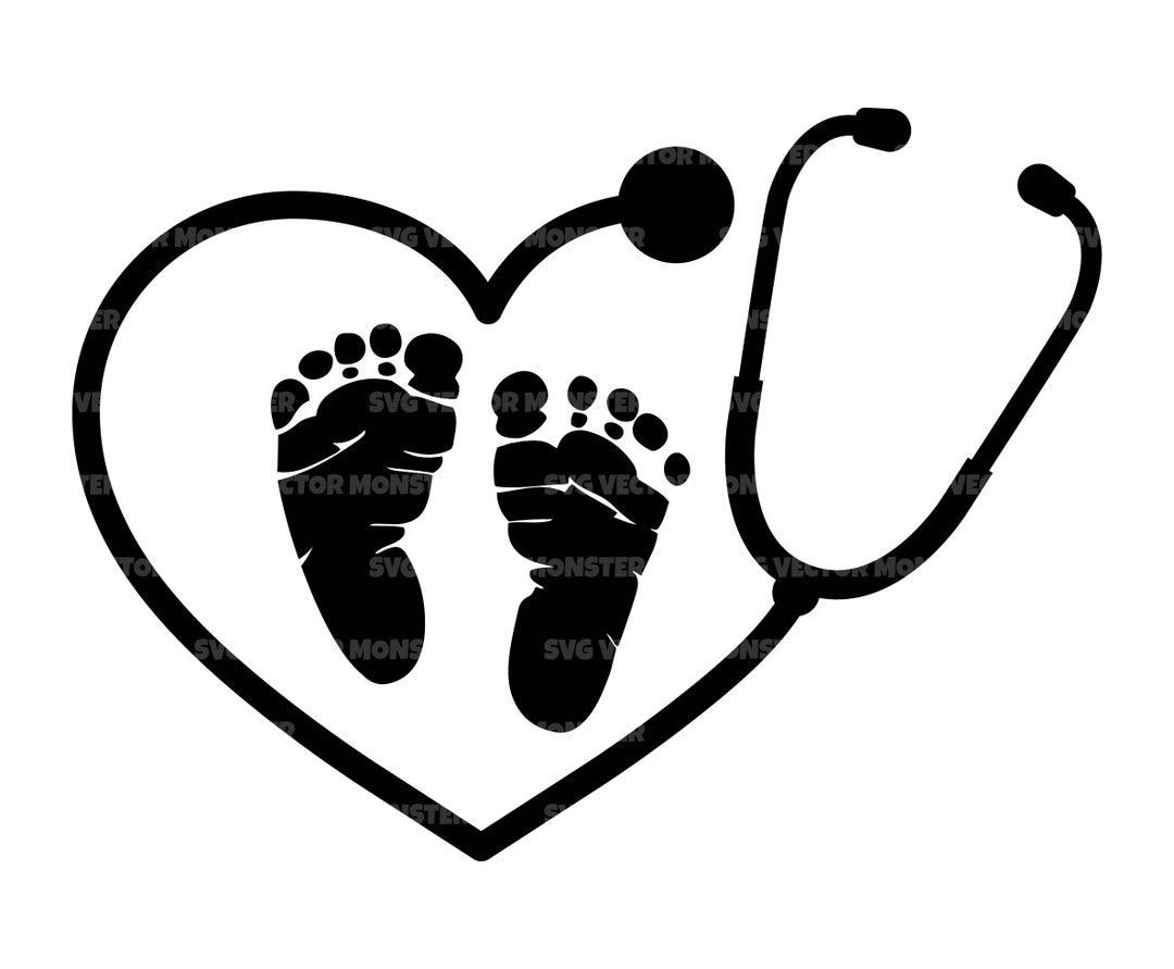 Baby Footprint Svg, Heart Stethoscope Svg, Labor and Delivery Nurse Svg