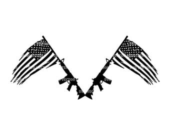 AR15 Rifle Svg, Distressed American Flag Svg, USA Flag, Assault Rifle. Vector Cut file Cricut, Silhouette, Pdf Png Dxf.