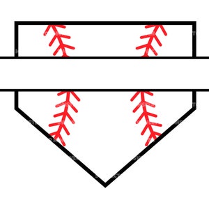 Baseball Home Plate Monogram Svg, Split Name Frame Svg, Red Stitch Svg, Softball Svg. Vector Cut file Cricut, Silhouette, Pdf Png Eps Dxf.