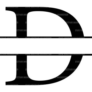 Monograma dividido em letra D maiúscula Svg, quadro de nome dividido em alfabeto, monograma de fonte dividida. Arquivo de corte vetorial Cricut, Silhueta, Pdf Png Eps Dxf.