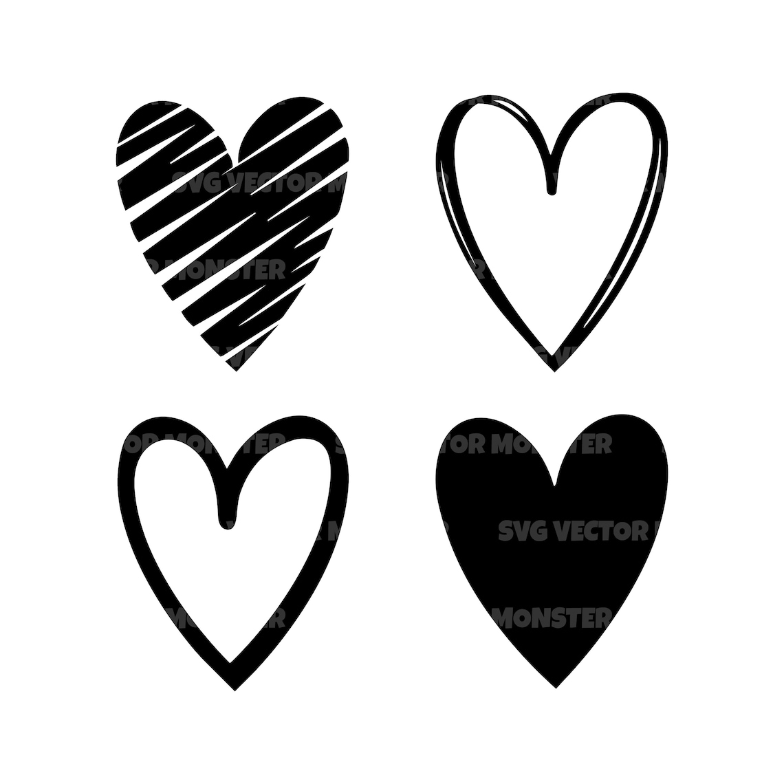 Hand Drawn Heart Svg Bundle, Doodle Heart Svg, Vector Cut File for ...