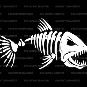 Skeleton Fish svg, Piranha svg, Fischgräten svg, Seebarsch. Vektor-Schnittdatei für Cricut, Silhouette, Pdf Png Eps Dxf, Aufkleber, Aufkleber.
