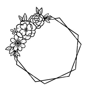 Bloemen dubbele zeshoek Frame Svg, bloem zeshoek Monogram Svg, zeshoek krans, zeshoek rand. Vector gesneden bestand Cricut, silhouet, Png Dxf.