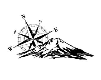 Mountain Rainier Svg, Compass Star, Seattle Off Road, Outdoor. Vector Cut file Cricut, Silhouette, Pdf Png Dxf.