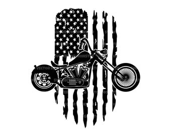 US Motorcycle Svg, Distressed American Flag, Motorcycle Png, Motorbike Svg, Chopper. Vector Cut file  Cricut, Silhouette, Pdf Png Dxf.