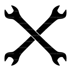 May include: Two black wrenches crossed over each other, forming an 'X' shape.