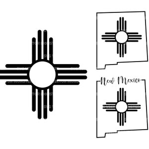 New Mexico Karte SVG, Zia Sun SVG, New Mexico Flagge, New Mexico Bundesstaat SVG. Vektor Cut Datei Cricut, Silhouette, Pdf Png Eps Dxf, Vinyl, Sticker.