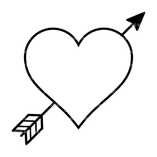 Heart Arrow Svg, Love Arrow Heart Svg, Valentine's Day Svg. Vector Cut file Cricut, Silhouette, Pdf Png Eps Dxf, Decal, Sticker, Vinyl, Pin.