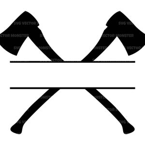 Gekreuzte Äxte Split Name Rahmen SVG, Feuerwehrmann SVG, Holzfäller. Vektor Cut Datei Cricut, Silhouette, Pdf Png Eps Dxf, Aufkleber, Aufkleber.