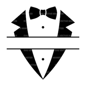 Monograma de esmoquin svg, tux svg, pajarita svg, novio svg, padrino de boda. Archivo de corte vectorial Cricut, Silueta, Pdf Png Dxf, Calcomanía, Pegatina.
