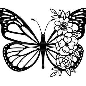 Farfalla floreale Svg, Farfalla floreale Svg, Farfalla monarca. File di taglio vettoriale Cricut, Silhouette, Pdf Png Dxf, Decalcomania, Adesivo, Vinile, Pin.
