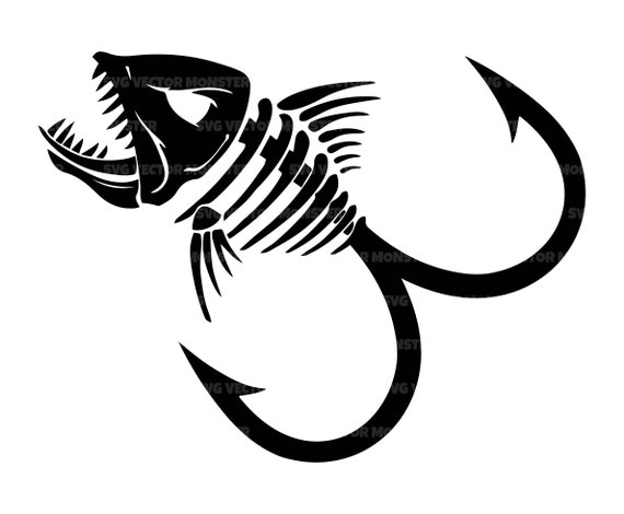 Skeleton Double Fish Hook Svg, Bass Fishing Svg, Fisherman Svg. Vector Cut  file for Cricut, Silhouette, Pdf Png Eps Dxf, Stencil.