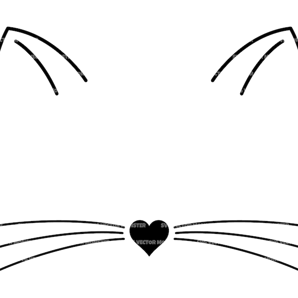 Cat Face Svg, Cat Ears, Nose, Whiskers Svg, Kitten Face Svg. Vector Cut file for Cricut, Silhouette, Pdf Png Eps Dxf, Decal, Sticker, Vinyl