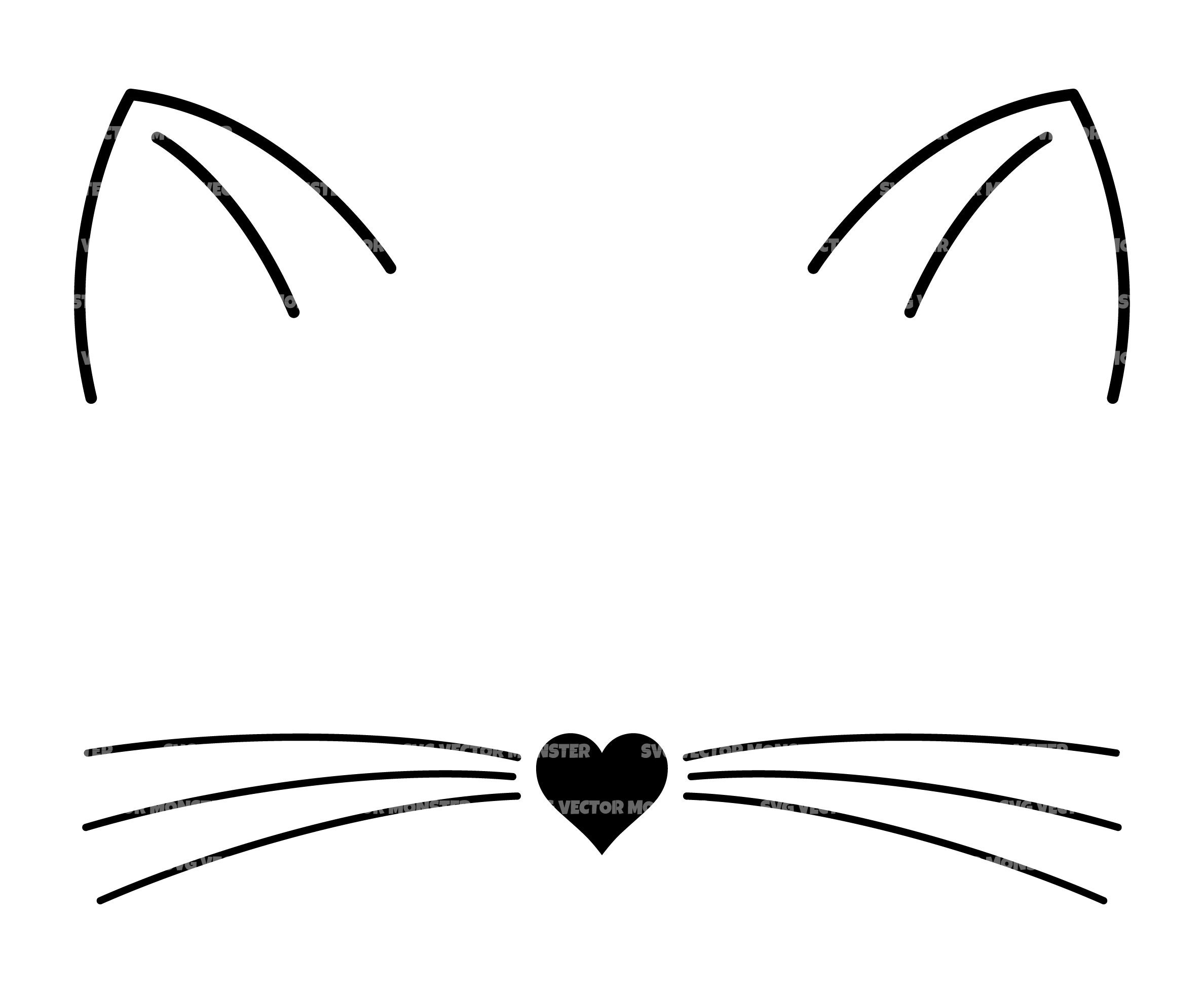 Cat Face Svg Cat Ears Nose Whiskers Svg Kitten Face Svg. | Etsy