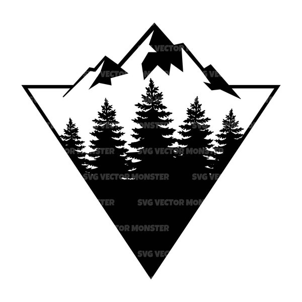 Mountain and Forest Svg, Geometric Frame Svg, Outdoor Svg. Vector Cut file for Cricut, Silhouette, Pdf Png Eps Dxf, Decal, Sticker, Vinyl.