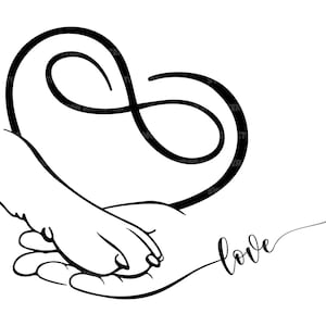 Huisdier poot en hand Svg, hond Svg, huisdier liefde, Infinity Heart Svg. Vector gesneden bestand Cricut, silhouet, pdf, png dxf.
