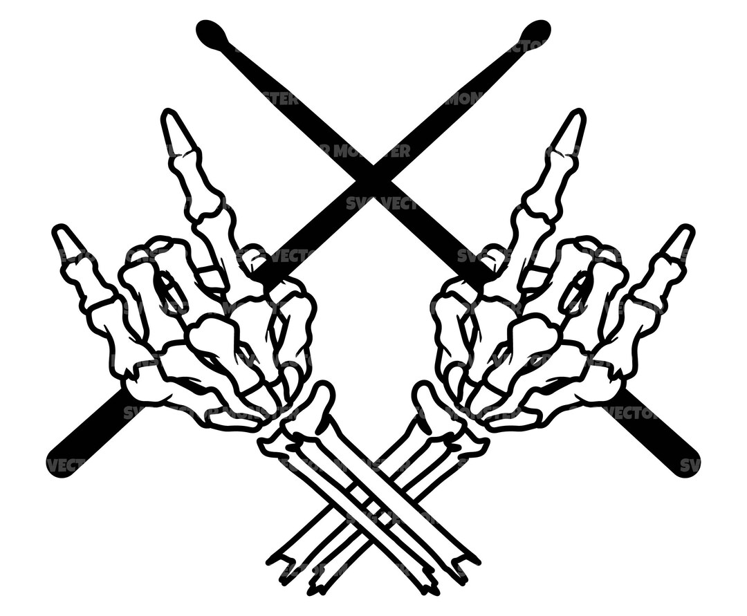 Skeleton Rock Horns Svg, Crossed Drumsticks Svg, Drummer Svg, Devil