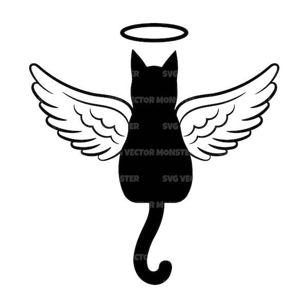 Angel Cat Svg, Angel Halo Svg, Angel Wings Svg, Pet Memorial, Pet Loss, Funeral. Vector Cut file for Cricut, Silhouette, Pdf Png Eps Dxf.