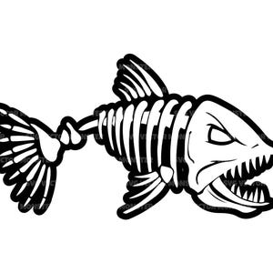 Skeleton Fish Svg, Piranha Svg, Fish Bone Svg. Vector Cut file Cricut, Silhouette, Pdf Png Dxf, Decal, Sticker, Vinyl.