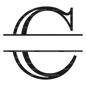 Letra C Nombre dividido Monograma Svg, Marco de nombre dividido alfabético, Fuente dividida, Signo de apellido. Cortar archivo Cricut, Silueta, Pdf Png Eps Dxf.