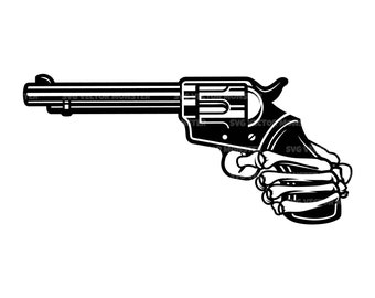 Pistol Svg, Skeleton Hand Svg,  Gun Svg, Revolver, Western, Cowboy. Vector Cut file Cricut, Silhouette, Pdf Png Dxf, Decal, Sticker.