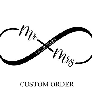 Aangepaste heer en mevrouw Infinity Svg, gepersonaliseerd huwelijk teken png, bruiloft teken, decor bruidsfeest. Vector snijbestand Cricut, silhouet.