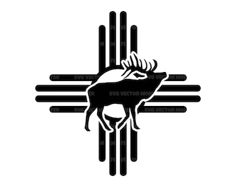 New Mexico Zia Sun Svg, Elk Svg, Deer Svg, New Mexico Flag, Reindeer. Vector Cut file Cricut, Silhouette, Pdf Png Dxf.