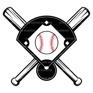 Baseball Diamond Field Svg, Crossed Bats Svg, Home Plate Svg, Baseball T-shirt. Wektorowy plik do cięcia dla Cricut, sylwetka, Pdf Png Eps Dxf.