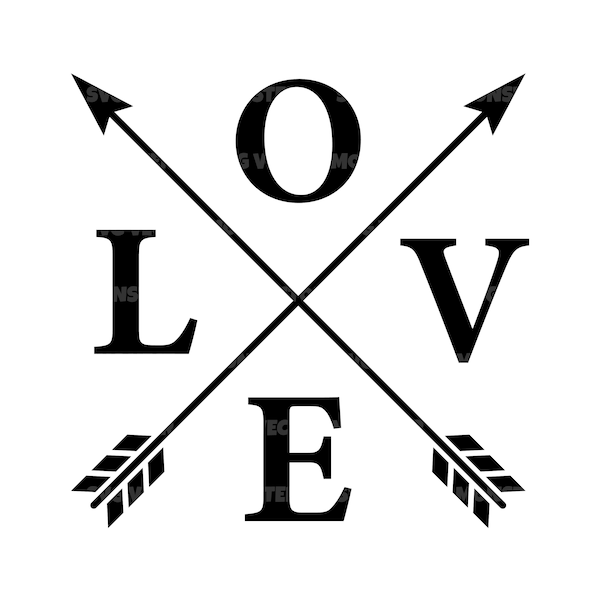 Love Cross Arrows Svg. Vector Cut file for Cricut, Silhouette, Pdf Png Eps Dxf, Stencil, Decal, Sticker, Vinyl, Pin
