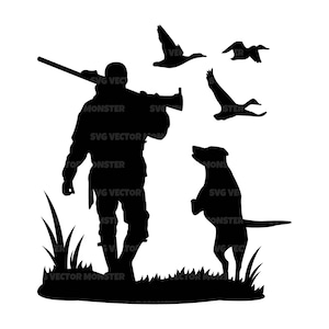 Entenjagd zwart, Entenjagd Png, Jäger dafür, Jagdhund, Vogeljagd, Jagdsaison. Vektor-Schnittdatei für Cricut, Silhouette.