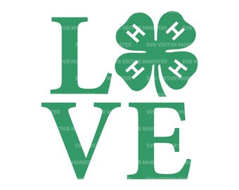 Love 4H Clover Svg, 4-H Clover Png, 4H Clipart, Green Four Leaf Clover Svg, Shamrock Svg. Vector Cut file Cricut, Silhouette, Pdf Png Dxf.