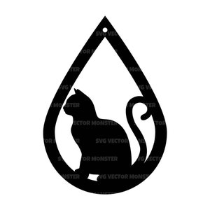 Może przedstawiać: Czarna sylwetka kota w kolczyku w kształcie łzy. Kolczyk ma otwór na górze do zawieszenia.