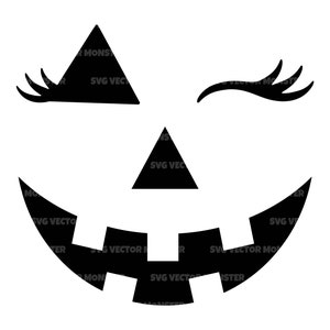 Knipperend pompoengezicht met wimpers Svg, Pompoenmeisje Svg, Happy Halloween Svg. Vector gesneden bestand Cricut, silhouet, Pdf Png Eps Dxf.