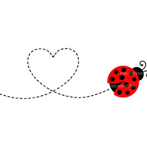 Coccinella Svg con percorso linea tratteggiata a cuore, Love Bug Svg. File di taglio vettoriale Cricut, Silhouette, Pdf Png Dxf, Decalcomania, Adesivo, Vinile.