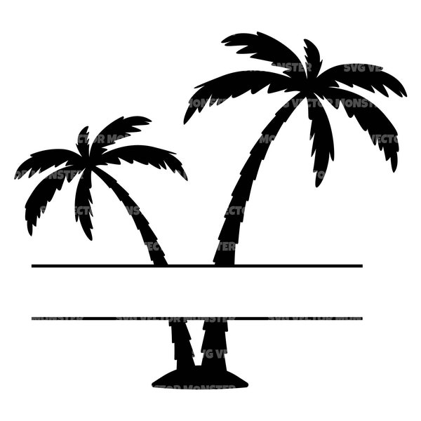 Palm Tree Split Monogram Svg, Aloha Svg, Beach Vibes Svg. Vector Cut file for Cricut, Silhouette, Pdf Png Eps Dxf, Decal, Sticker, Vinyl.