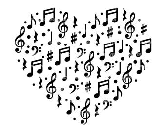 Music Notes Heart Heart Svg,  Treble Clef Clipart. Vector Cut file Cricut, Silhouette, Pdf Png Dxf.
