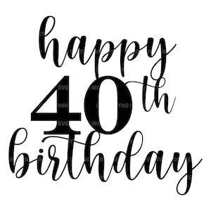 Happy 40th Birthday Svg, Birthday Cake Topper, Hello Forty Svg. Vector Cut file Cricut, Silhouette, Pdf Png Eps Dxf, Decal, Sticker, Vinyl.